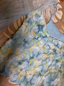 Blue And Green Design Sweet Heart Neck Top