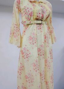 Floral Print Maxi Dress with Belt