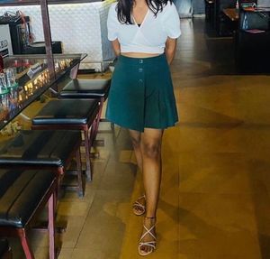 Women Solid Skorts Green Skirt