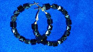 Black Beaded Hoop Earrings