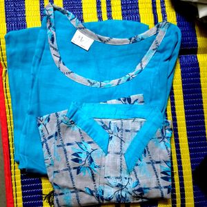 Stylish Sky Blue Floral Designer Kurti Set