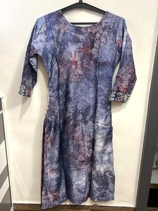 Purple Batik Print Top &amp; Pants Set With Dupatta