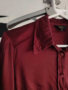 Button Down Burgendy Satin Shirt