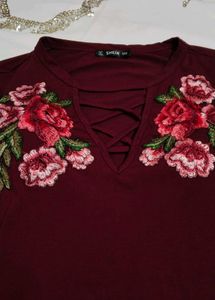 SHEIN berry blossom 🌸✨ Embroidered Top