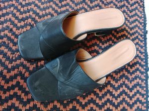 Black Block Heel Slides