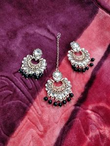 Alloy Golden-black Earrings &amp; Mangtika Set