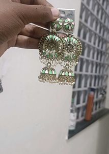 Green Jhumka Earrings