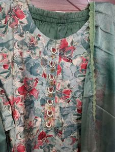 Green Cotton Ethnic  Pants