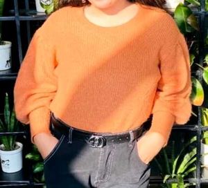 Orange Knit Pullover Sweater