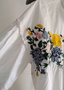 Zara Smart Casual Floral Embroidered Top