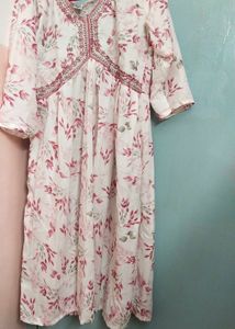 White Nd Pink Colour Floral Embroidered Tunic Dre