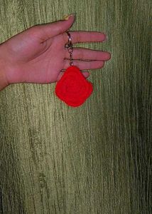 Red Rose Crochet Keychain