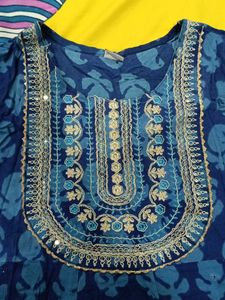 Blue Embroidered Cotton Kurti