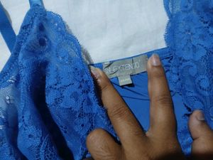 Blue Lace Trim Lingerie Top