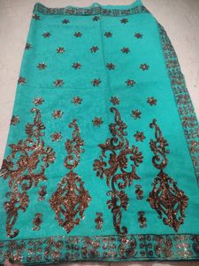 Teal & Bronze Embellished Sari Fabric