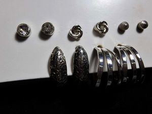 5 metallic silver earrings