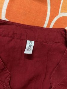 Maroon Cotton Top With Bell Sleeves