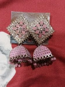 Pink Jhumka Earrings