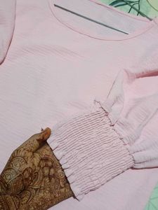 Pink Smocked Cuff Top