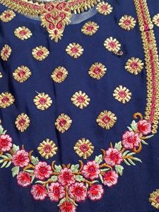 Embroidered Navy Blue Kurti