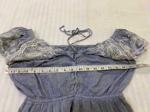 Blue Embroidered Off-Shoulder Top