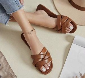 Stylish Brown Strappy Slides
