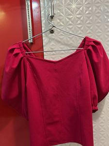 Hot Pink Puff Sleeve Off-Shoulder Peplum Top – Par