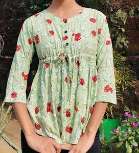 Green Floral Print Top