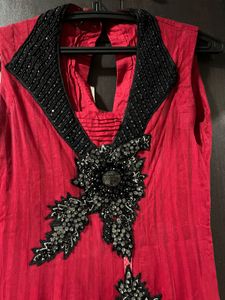 Red Embellished Anarkali Dress