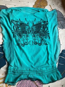 Teal Butterfly Print Top