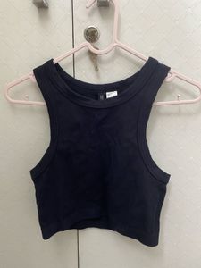 H&amp;M Ribbed Crop Vest Top In Black