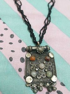 Vintage Silver & Stone Pendant Necklace