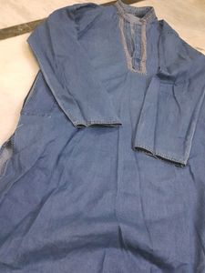 Denim Embroided Neck Kurta