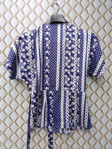 New With Tag Korean Art Dotted Blue Wrap Top