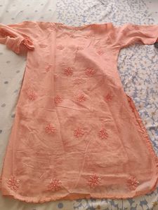 Peach Embroidered Kurta