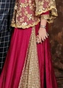 One Piece Ethnic Gown With Golden Heavy Poncho