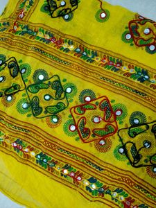 Vibrant Yellow Mirror Work Embroidered Dupatta