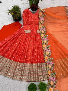 Orange Beautiful Gown Available In 3 Colour Teej