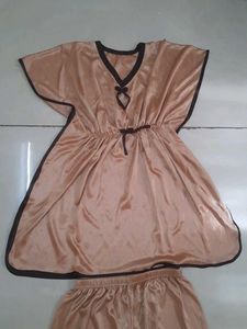Brown Satin Night Suit Not Used Brand New
