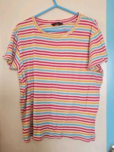 Vibrant Multi-Color Striped Ribbed T-Shirt