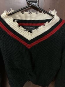 Cropped V-Neck Sweater