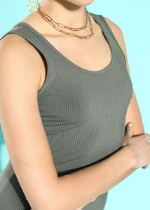 Olive Ribbed Bodycon Dress