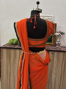 Elegant Orange &amp; Beige Saree