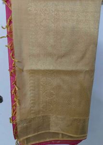 Pure silk Kanjivaram Pink &amp; Gold Saree