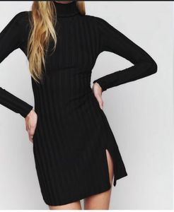 Chic Black Ribbed Mini Dress