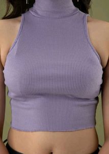 💜Lilac Ribbed High Neck Crop Top