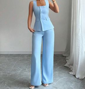 Elegant Blue Sleeveless Pant Set
