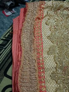 Peach And Gold Saree Without Blouse