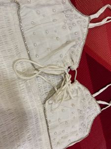 Self Designed White Pearl Dress🕊️💌🤍XS