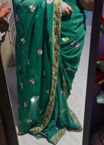 Emerald Green Floral Saree